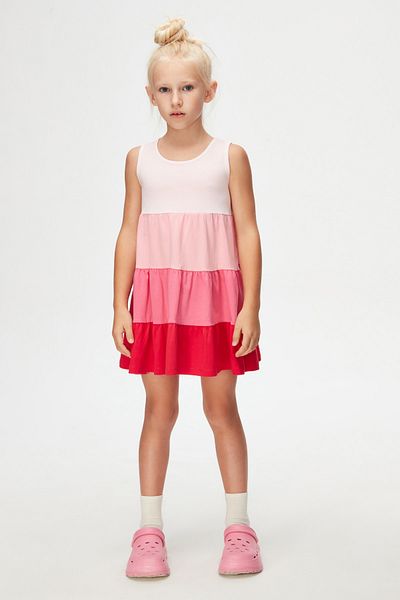 LOVETTI PinK-Fuchsia layered Colored Gathered Strap Dress for Girls