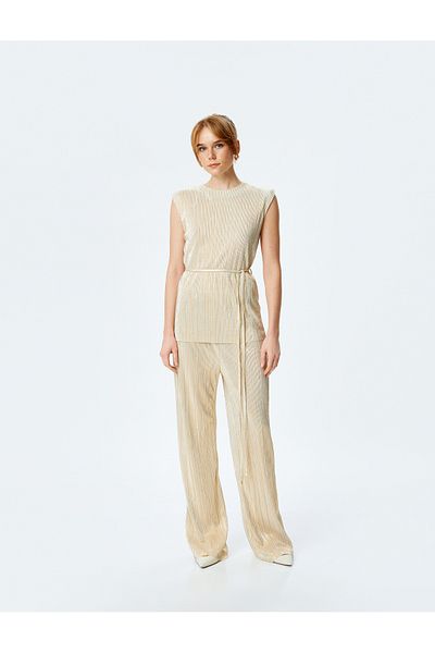 Koton gold Sleeveless Pleated Blouse