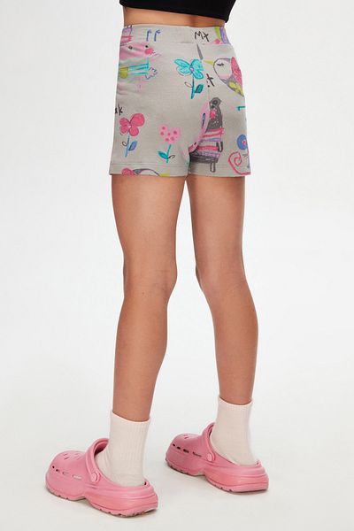LOVETTI Girl - Moon GrAy Chirping Animals Patterned PocKet Shorts