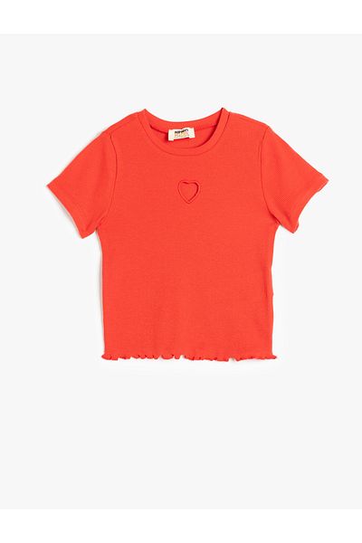Koton Cotton Heart Detail Short Sleeve Crew Neck Basic Crop T-Shirt
