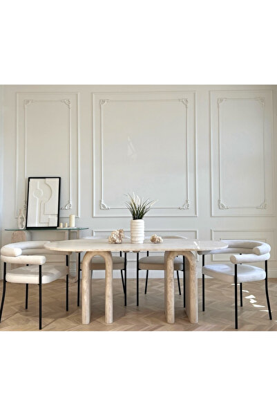 MIARIK DESIGN U Ayak Traverten Mermer Yemek Masası