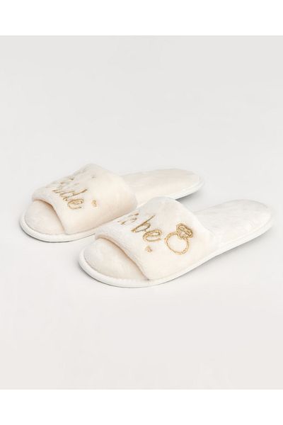 Chirpy Bride To Be - Written White Women's Bridal Slippers