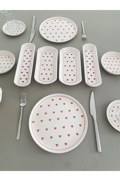 VENÜS HOME DECORATION طقم إفطار موديل قلب أحمر مكون من 10 قطع لشخصين من Love