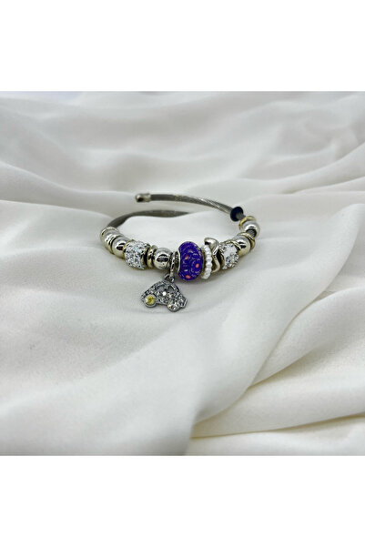 FM Bijuteri Women's Steel Bracelet with Blue Heart Figured Charm
