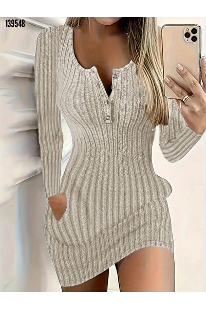 Kokosh moda Γυναικείο μακρυμάνικο φόρεμα με λαιμόκοψη U