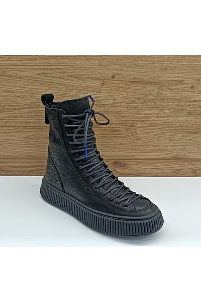 Mammamia KB4655 Μαύρες γυναικείες μπότες από γνήσιο δέρμα Nbk