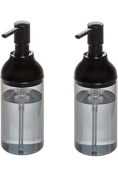 Bosphorus Bathroom Set Liquid Soap Dispenser 2 Pieces Smoked Black Color Acrylic 8X8X16Cm 360ml
