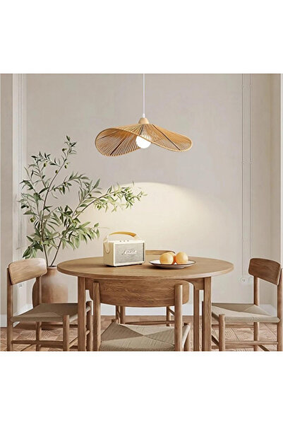 burenze Modern Tasarım Hasır Avize Rattan Boheme Avize Sarkıt 40 Cm Çap