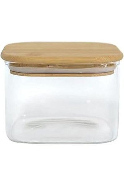 STOREMAX Renovon 380ml Glass Spice Jar with Bamboo Lids - Airtight Square Borosilicate Spice Containers