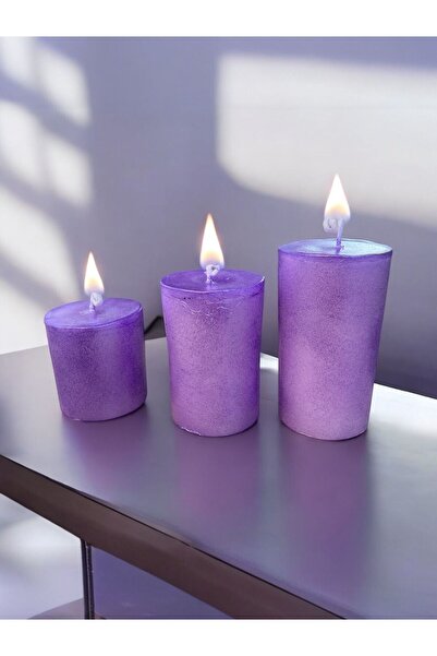 aralmini 3’lü  Silindir Kütük Mum Dekoratif Blok Mum (9,5, 7,5, 5,5)