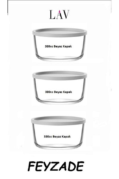 LAV Feyzade - 380 Cc Capacity White Storage Container (3 Pcs)