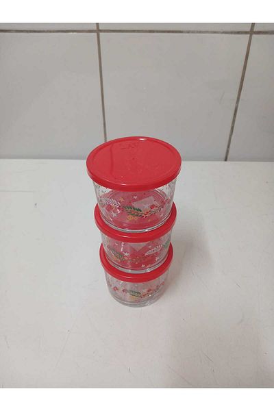 LAV Feyzade Red Floral Pattern Bodega Storage Container - 240Ccx3 Pieces (Lv-Bdg-384)