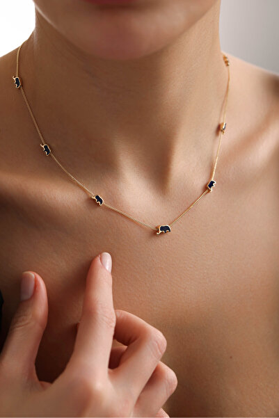 Gianfranco 14 Ayar Altın Lacivert Mineli 7 Fil Luck Kolye