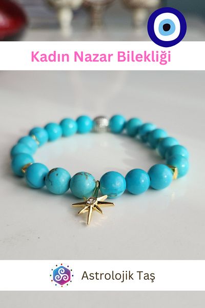 Astrolojik Doğal Taş Women's Turquoise Turquoise and North Star Bracelet - Accessories