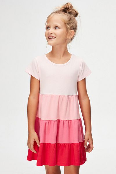 LOVETTI PinK-Fuchsia Layered ColorFul Short Sleeve Dress for Girl