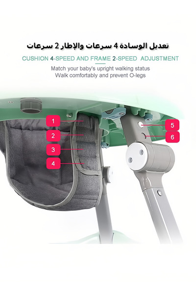 Yelajoy Baby Walker,Mute Adjustable,with Push Handle and Food Tray,for Boys Girls 6 to 18 Months,Green