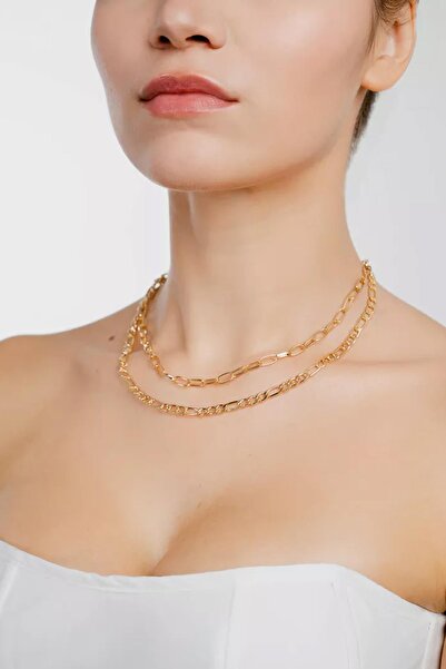 New Obsessions قلادة سلسلة ذهبية مزدوجة مع طلاء مضاد للحساسية