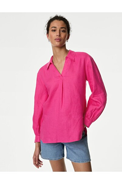 Marks & Spencer Uzun Kollu Keten Popover Bluz