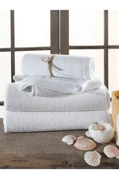 Denbu Tekstil Otel Havlusu 2  Adet Pamuklu El & Yüz & Baş Havlusu  50x90 Cm - Beyaz