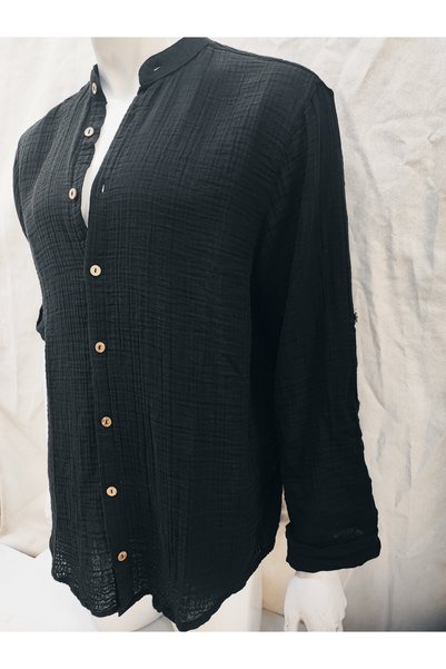 Sosyete Kaplumbağa Muslin Cotton Long Sleeve, Soft Judge Collar Men's Shirt
