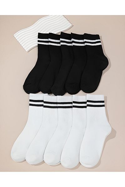 Ballet Pachet de 10 șosete unisex cu dungi albe pentru colegiu (BUMBAC)