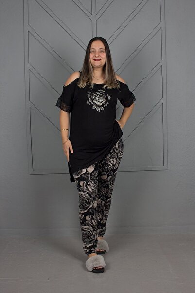 Truva XXL Plus Size Shoulder Detail Pajama Suit