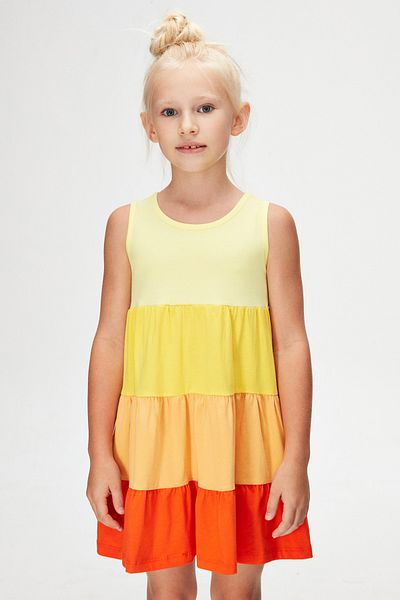 LOVETTI light Yellow And OrAnge lAyered Shirred StrAp Dress for Girls