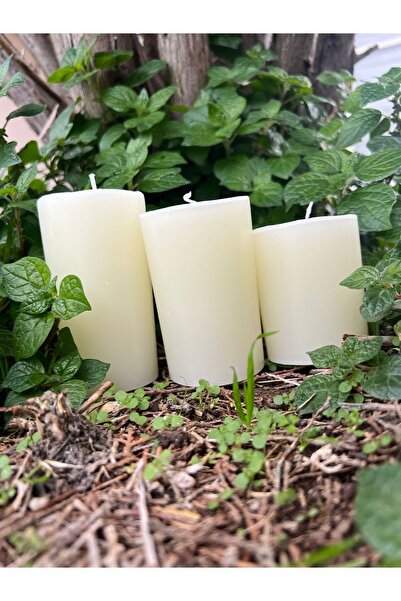 aralmini 3’lü  Silindir Kütük Mum Dekoratif Blok Mum (9,5, 7,5, 5,5)