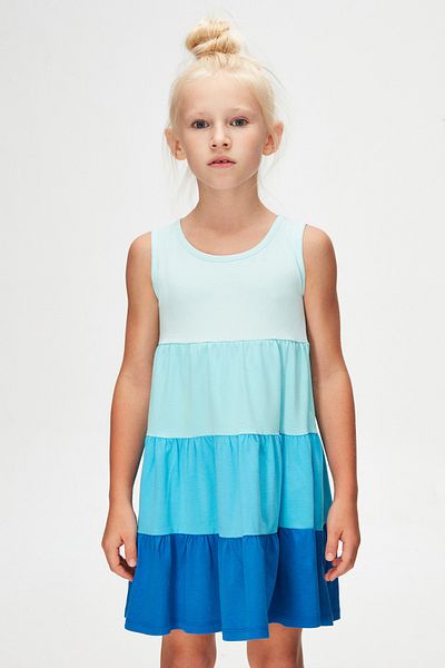 LOVETTI Soft Turquoise-Sax Girl's Colorful Layered Gathered Strap Dress