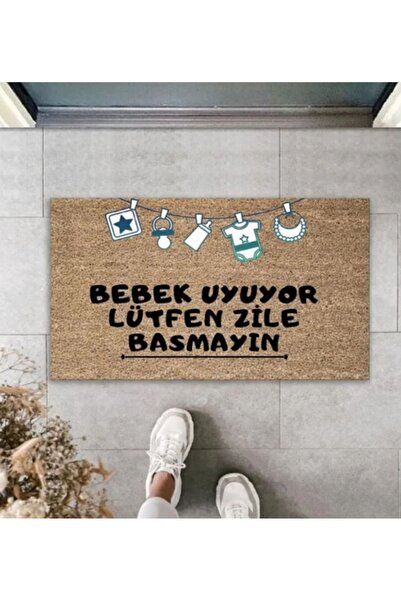 Genel Markalar Bebek Uyuyor Lütfen Zile Basmayın Yazılı Kapı Önü Paspası 45 X...