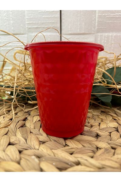 Deniz Party Store Red Plastic Patterned Glass 25 Pieces 250 Cc