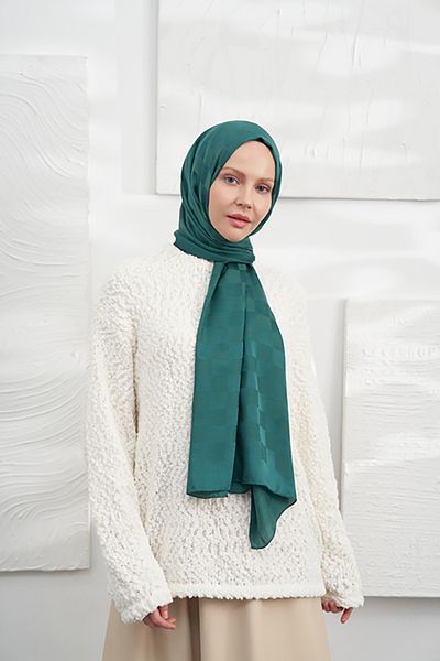 ARMANDA ŞAL ITALIAN JACQUARD DAME - VERDE PETROL