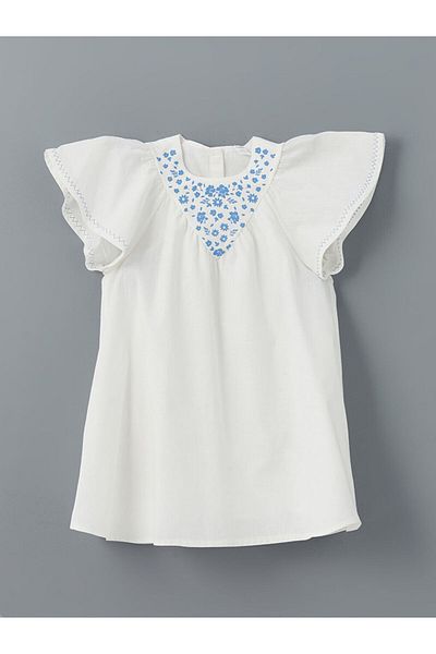 LC Waikiki LCW Kids Ecru Crew Neck Floral λινό φόρεμα για κορίτσια