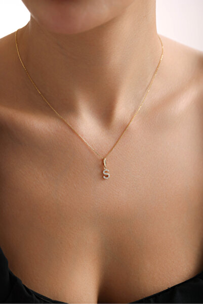 Gianfranco 14 Ayar Altın Taşlı S Harf Kilitli Charm Kolye Ucu