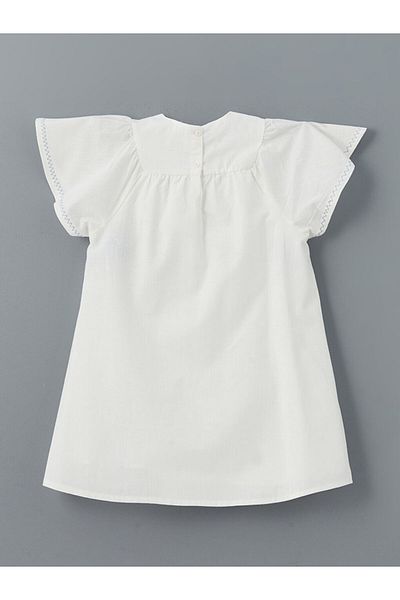 LC Waikiki LCW Kids Ecru Crew Neck Floral λινό φόρεμα για κορίτσια