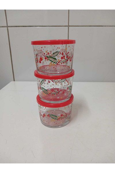 LAV Feyzade Red Floral Pattern Bodega Storage Container - 240Ccx3 Pieces (Lv-Bdg-384)