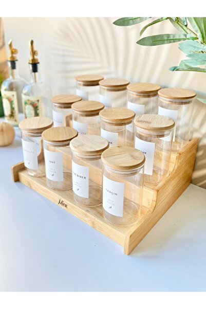 Mottogo 12 قطعة من أرفف التوابل المفرغة من الهواء مع حامل سلم من الخيزران 300...