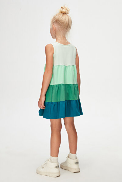 LOVETTI Green-darK Petrol Colored Girl's Drawstring Strap Dress