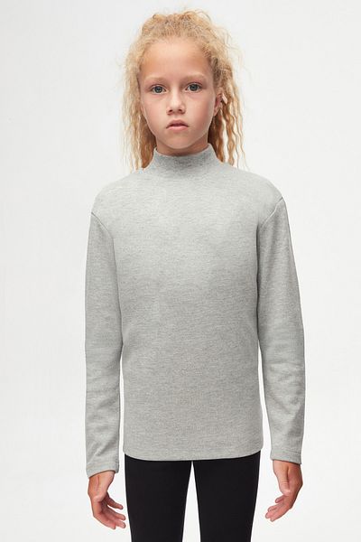 LOVETTI Light GrAy Girl's T-shirt - HAlf Turtleneck, Long Sleeve