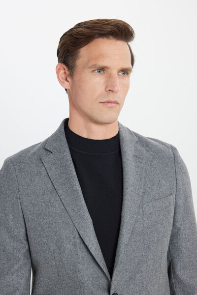 ALTINYILDIZ CLASSICS Erkek Gri Yünlü Slim Fit Dar Kesim Mono Yaka Beli Bağlamalı Torba Cepli Takım Elbise