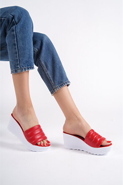 POLO PRESTIGE Efony -s Red Wedge Heel Slippers