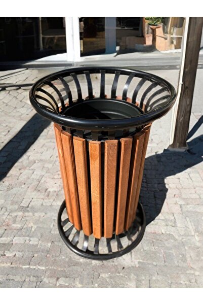 Aksu Metal Çemberli Ahşap Kaplamalı Dış Mekan Çöp Kovası