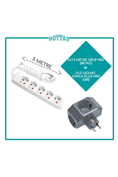 VİKO 5 METRE 5'Lİ GRUP PRİZ + GRİ YONCA PLUS GOLYAT PAKET /ÖZNUR KABLO KULLAN...