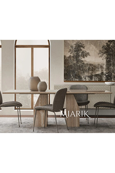 MIARIK DESIGN Grandu 2 Ayaklı Traverten Mermer Yemek Masası