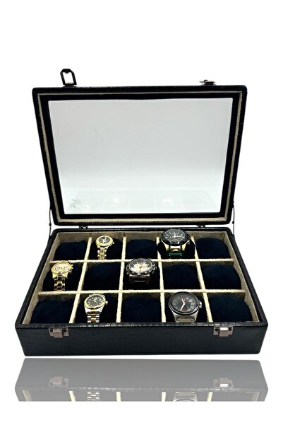 Dijital Çarşı 15'li Saat Kutusu Saat Çantası Timsah Siyah