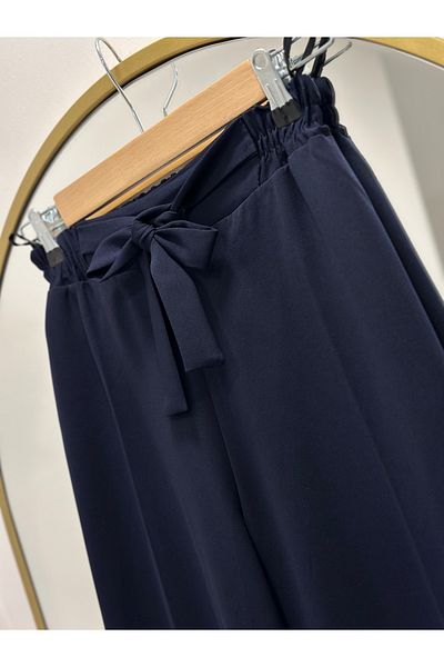 Ebrar Store Asu Belted Wide Leg Trousers-Mt1445 Navy Blue