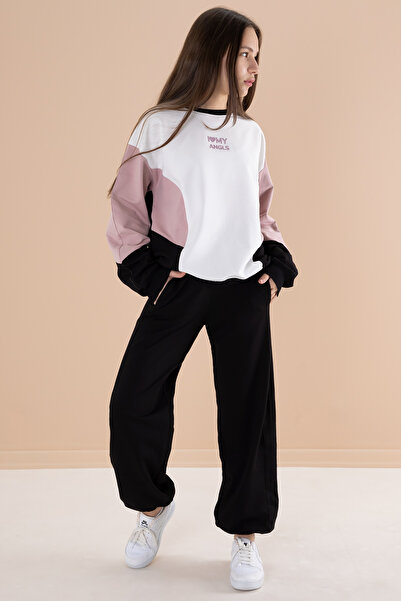 Cansın Mini Σετ αθλητικής φόρμας για κορίτσια με λαιμόκοψη μαύρη - Angels 19973