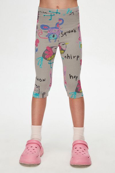 LOVETTI Girl's Gray Chirping Animals Patterned Knee-length Capri