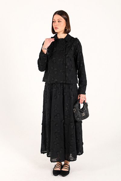 Melike Tatar Black Floral Skirt Suit 32-4000