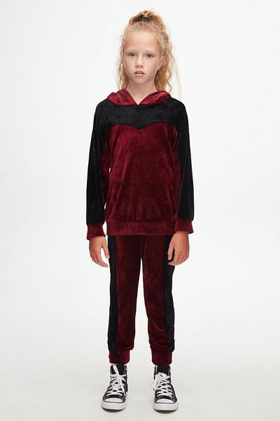 LOVETTI Burgundy Black Girl's Robe Velvet Suit